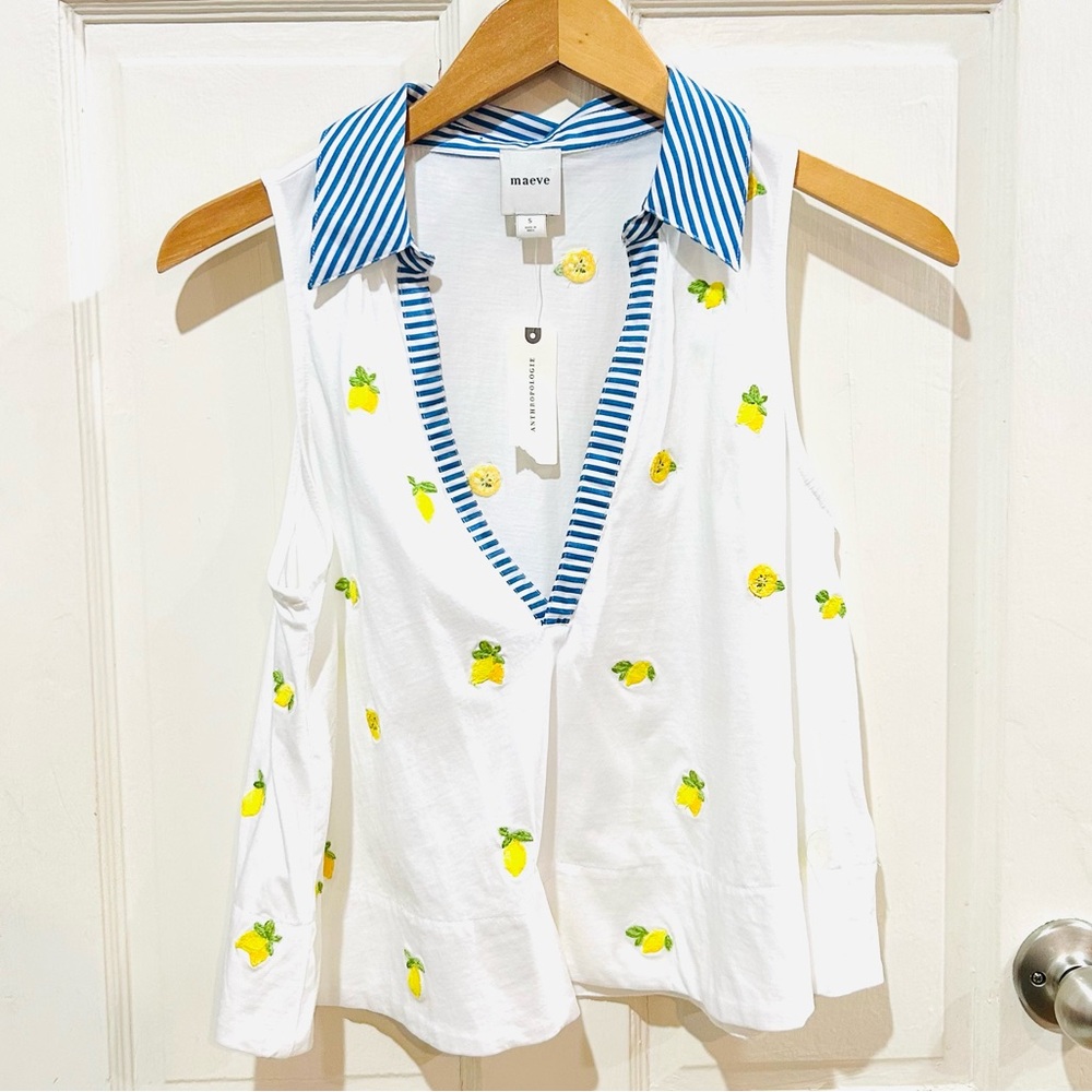 Anthropologie Maeve NWT Lemon Print Sleeveless Swing Top Coastal Preppy Size S - Picture 7 of 10